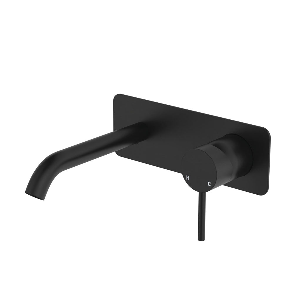 Kaya Basin/Bath Wall Mixer Set, Rectangular Plate, 160mm Outlet - Matte Black