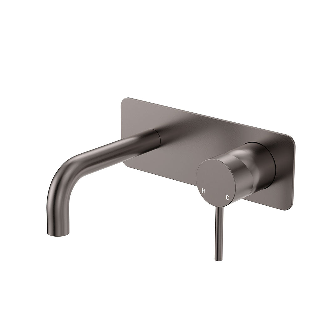 Kaya Basin/Bath Wall Mixer Set, Rectangular Plates, 130mm Outlet - Gun Metal