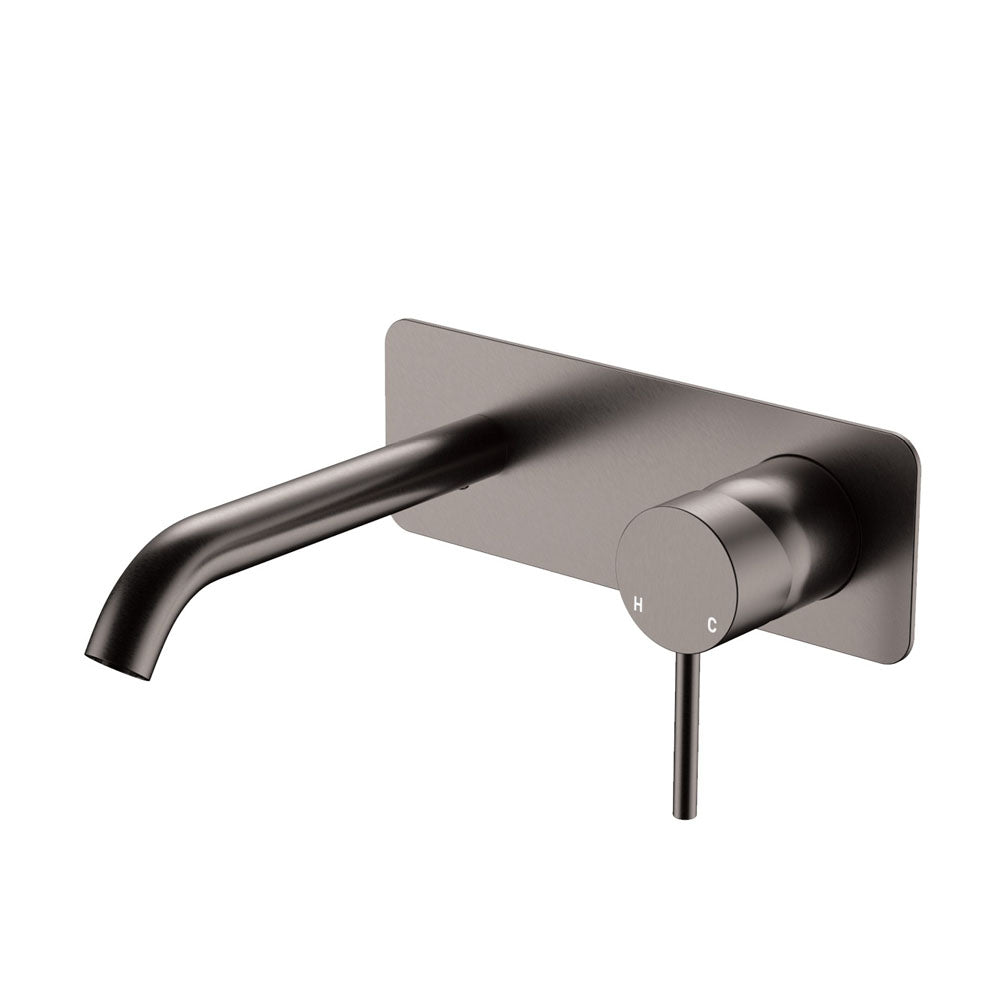 Kaya Basin/Bath Wall Mixer Set, Rectangular Plate, 160mm Outlet - Gun Metal