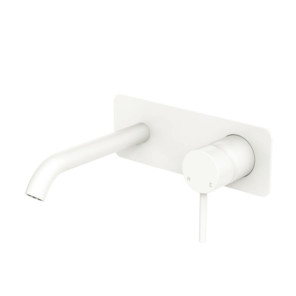 Kaya Basin/Bath Wall Mixer Set, Rectangular Plate, 160mm Outlet - Matte White