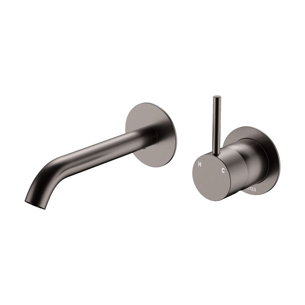 Kaya Up Basin/Bath Wall Mixer Set, Round Plates, 160mm Outlet - Gun Metal