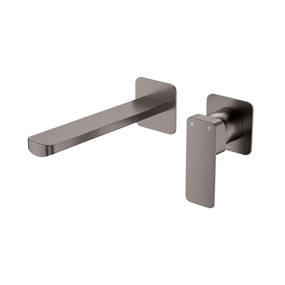 Tono Basin/Bath Wall Mixer Set, Square Plates, 200mm Outlet - Gun Metal