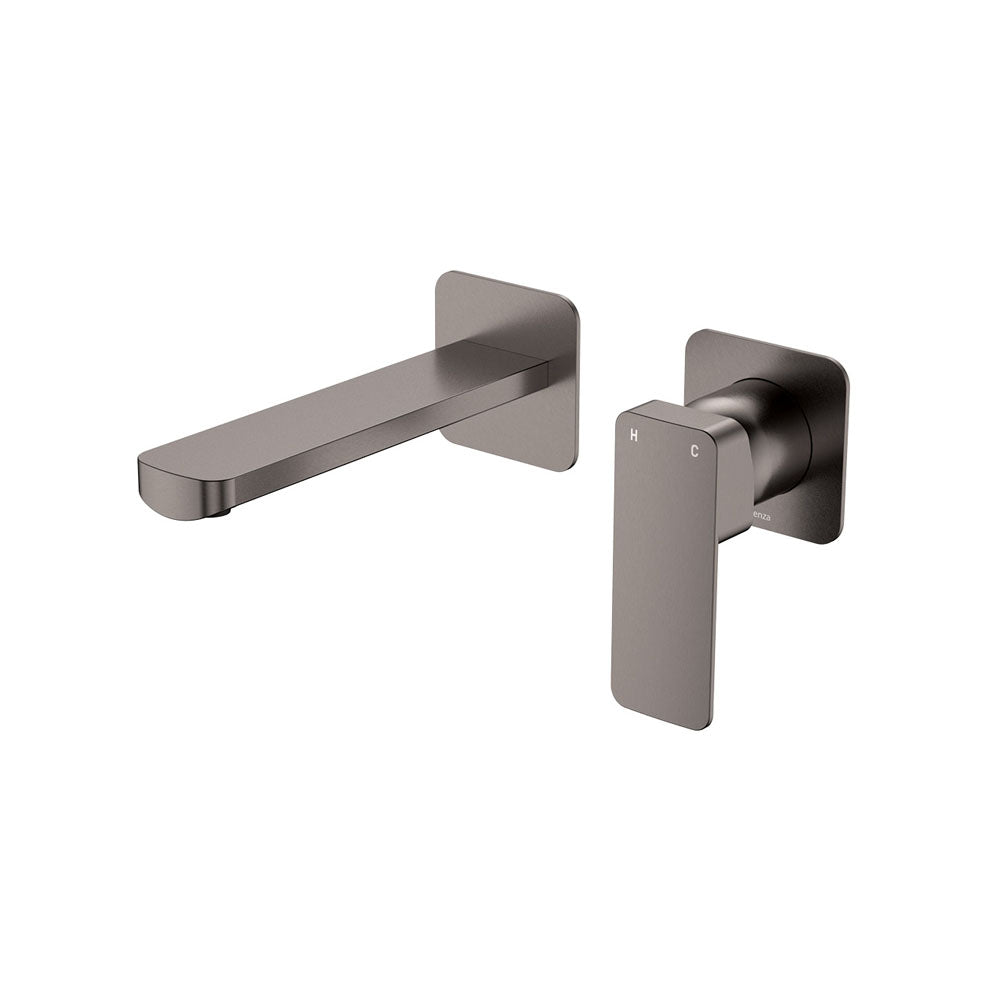 Tono Basin/Bath Wall Mixer Set, Square Plates, 160mm Outlet - Gun Metal