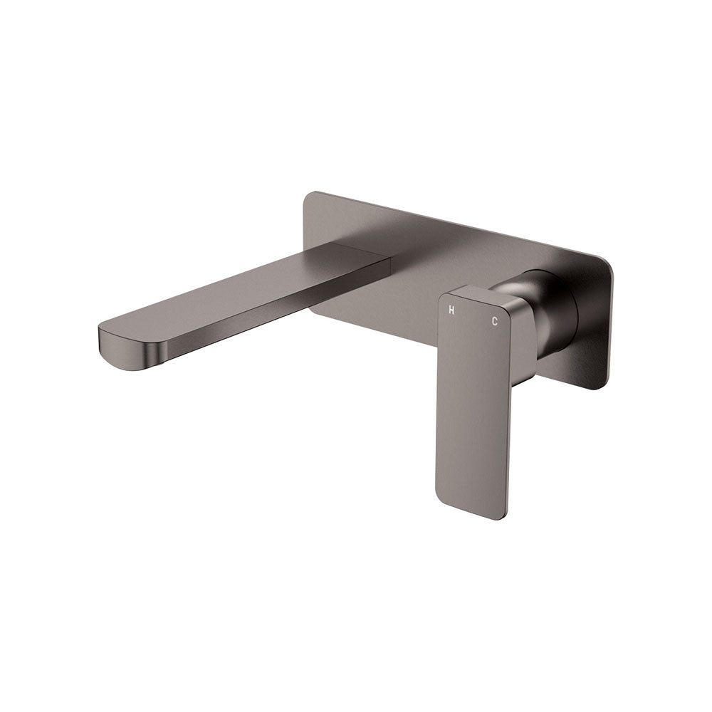 Tono Basin/Bath Wall Mixer Set, Rectangular Plate, 160mm Outlet - Gun Metal