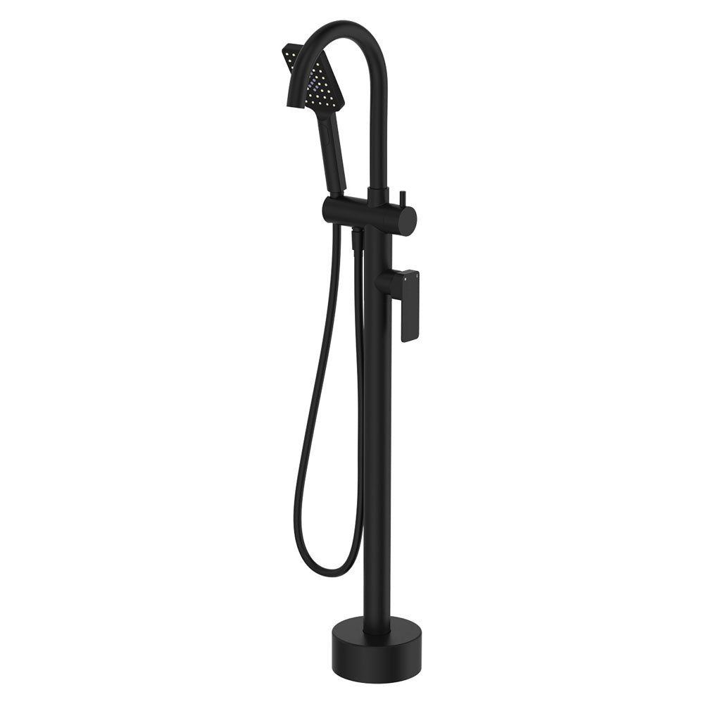 Tono Floor Mounted Bath Mixer With Hand Shower - Matte Black