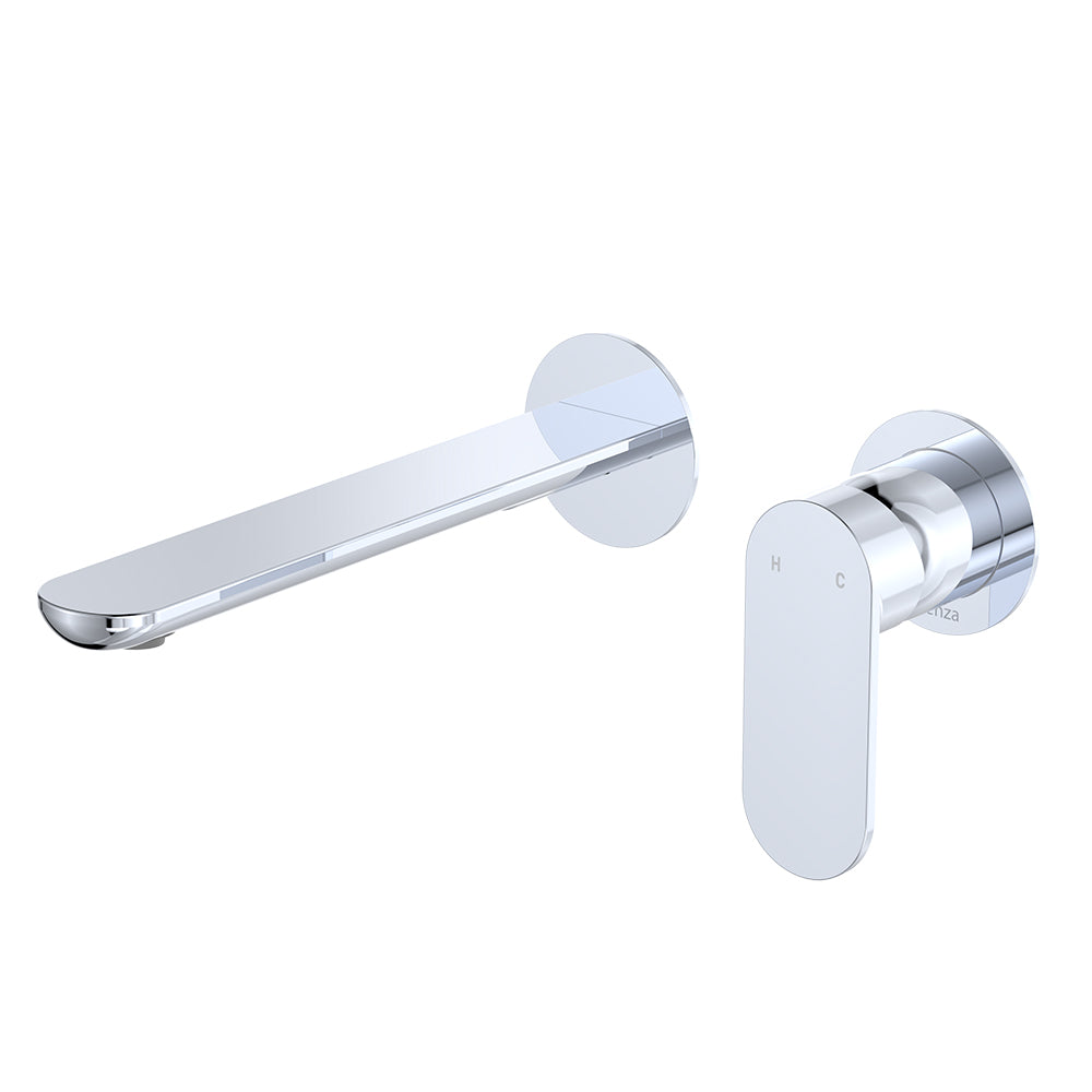 Empire Slim Basin/Bath Wall Mixer Set, Round Plates, 200mm Outlet - Brushed Copper