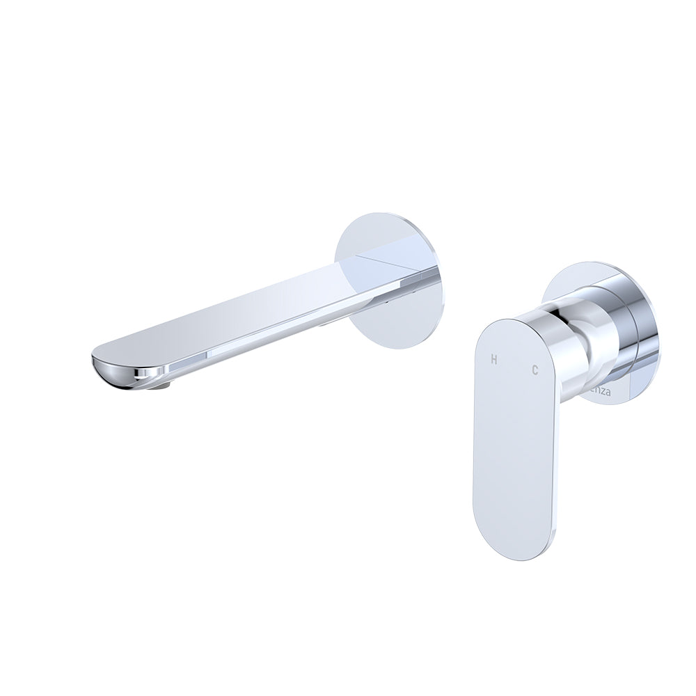 Empire Slim Basin/Bath Wall Mixer Set, Round Plates, 160mm Outlet - Chrome