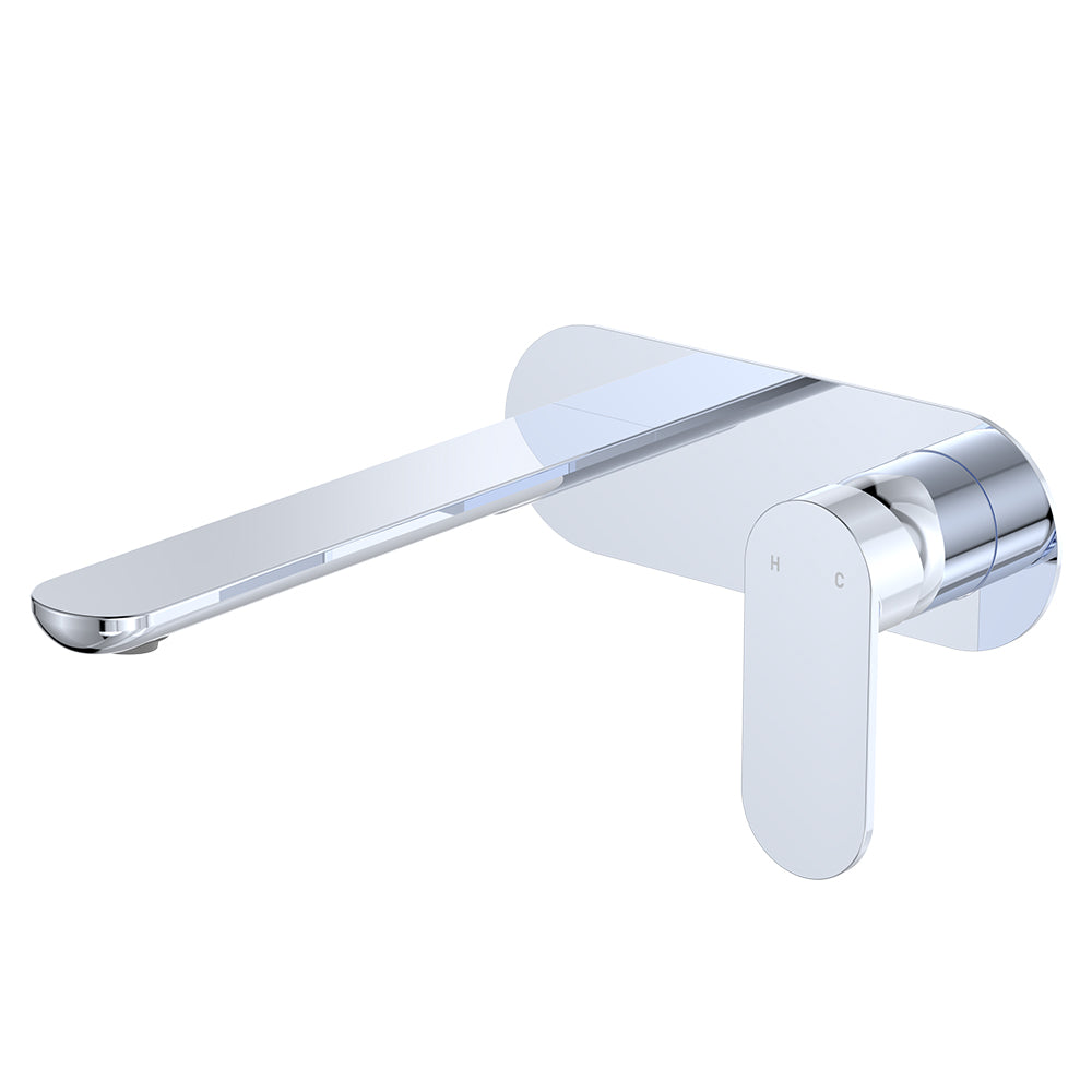 Empire Slim Basin/Bath Wall Mixer Set, Oval Plate, 200mm Outlet - Brushed Copper