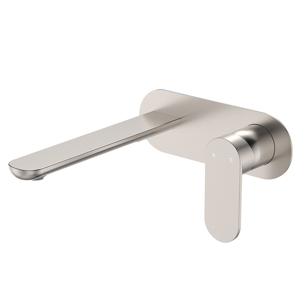 Empire Slim Basin/Bath Wall Mixer Set, Oval Plate, 200mm Outlet - Brushed Nickel