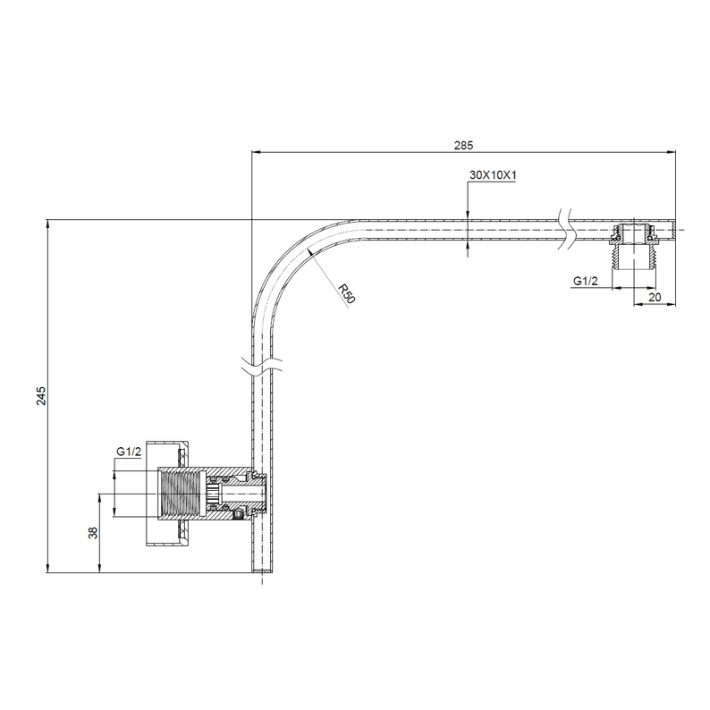 DOCCIA Square Goose Neck Shower Arm (SH SQARM/B)