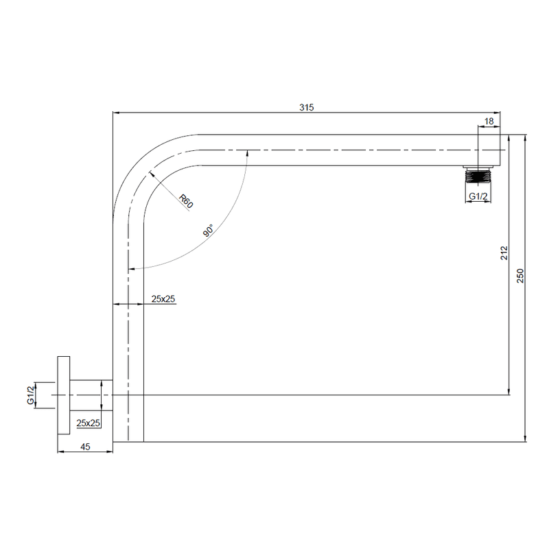 DOCCIA Square Rise Up Arm SH SQARM/C - Blue Bathware 