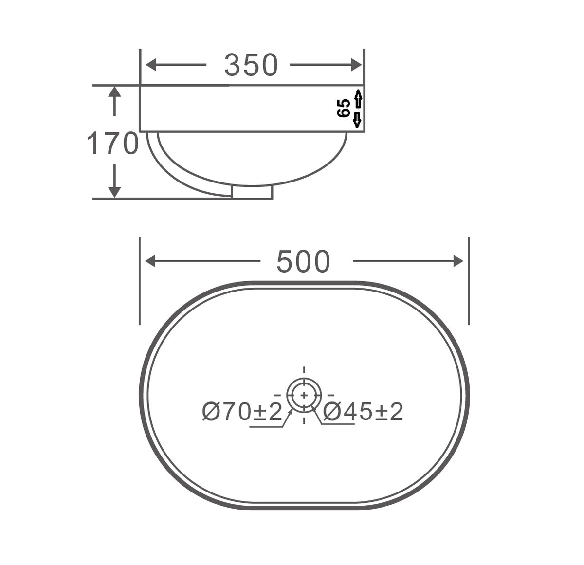 VIVO Semi Inset Basin 500 x 350 x 175 MM