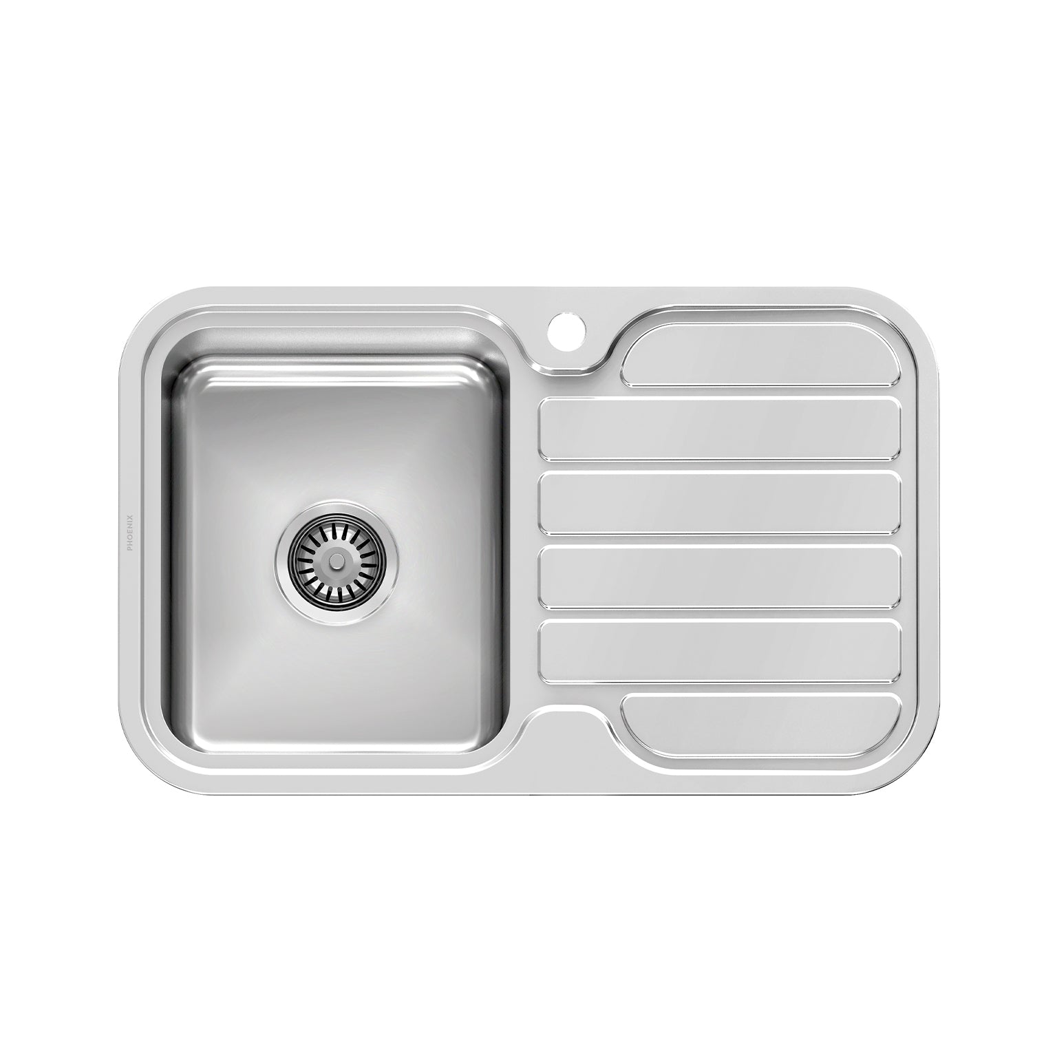 Phoenix 1000 Series Single Left Hand Bowl Sink with Drainer and Taphole