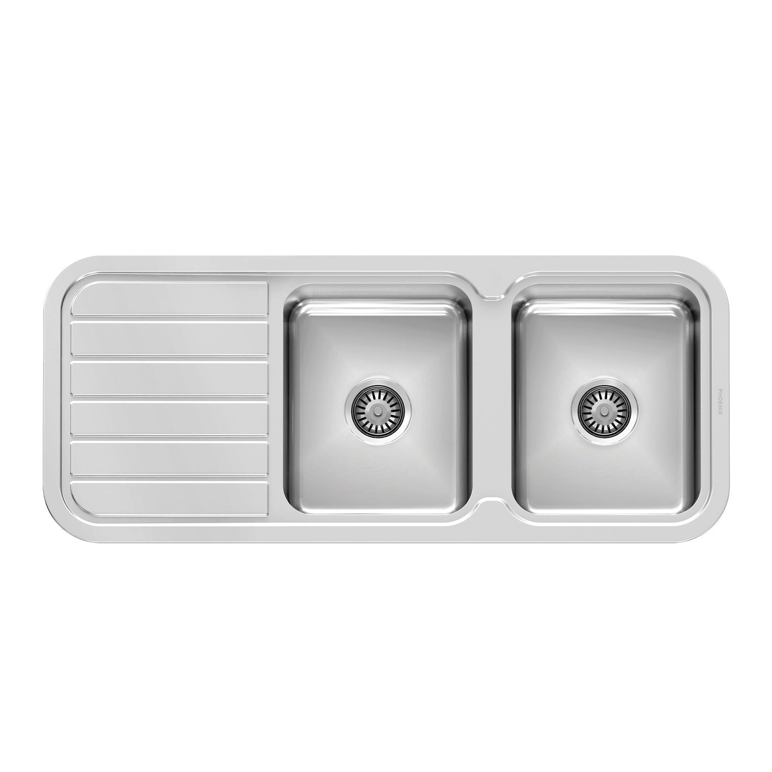 Phoenix 1000 Series Double Bowl Sink with Drainer and No Taphole