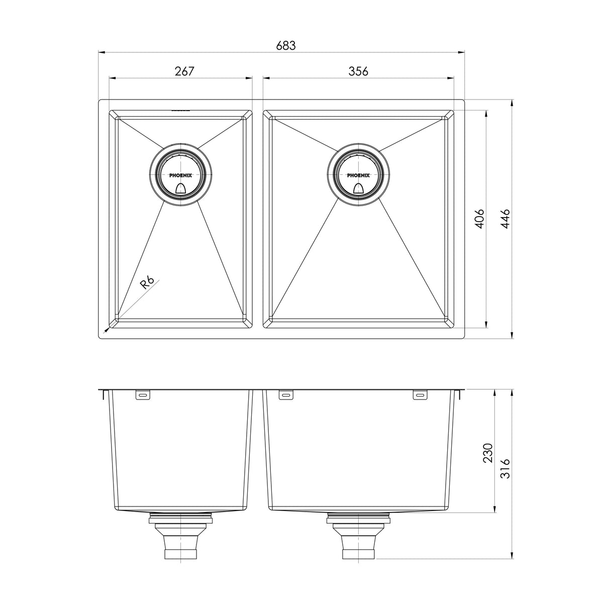 Phoenix 4000 Series 1 and 3/4 Right Hand Bowl Sink