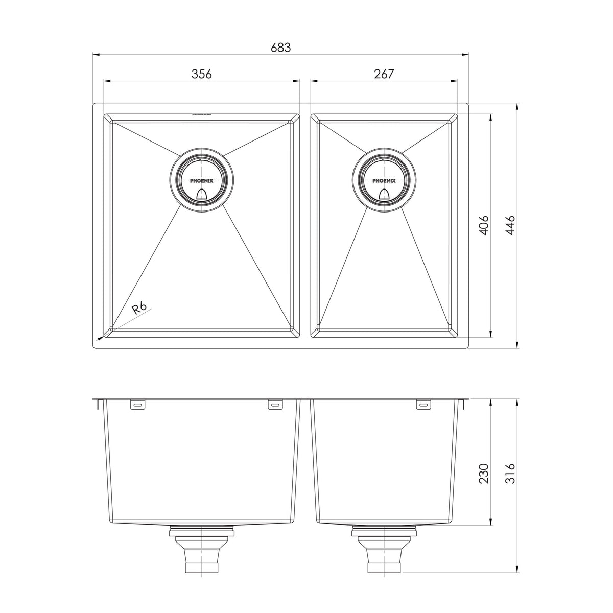 Phoenix 4000 Series 1 and 3/4 Left Hand Bowl Sink