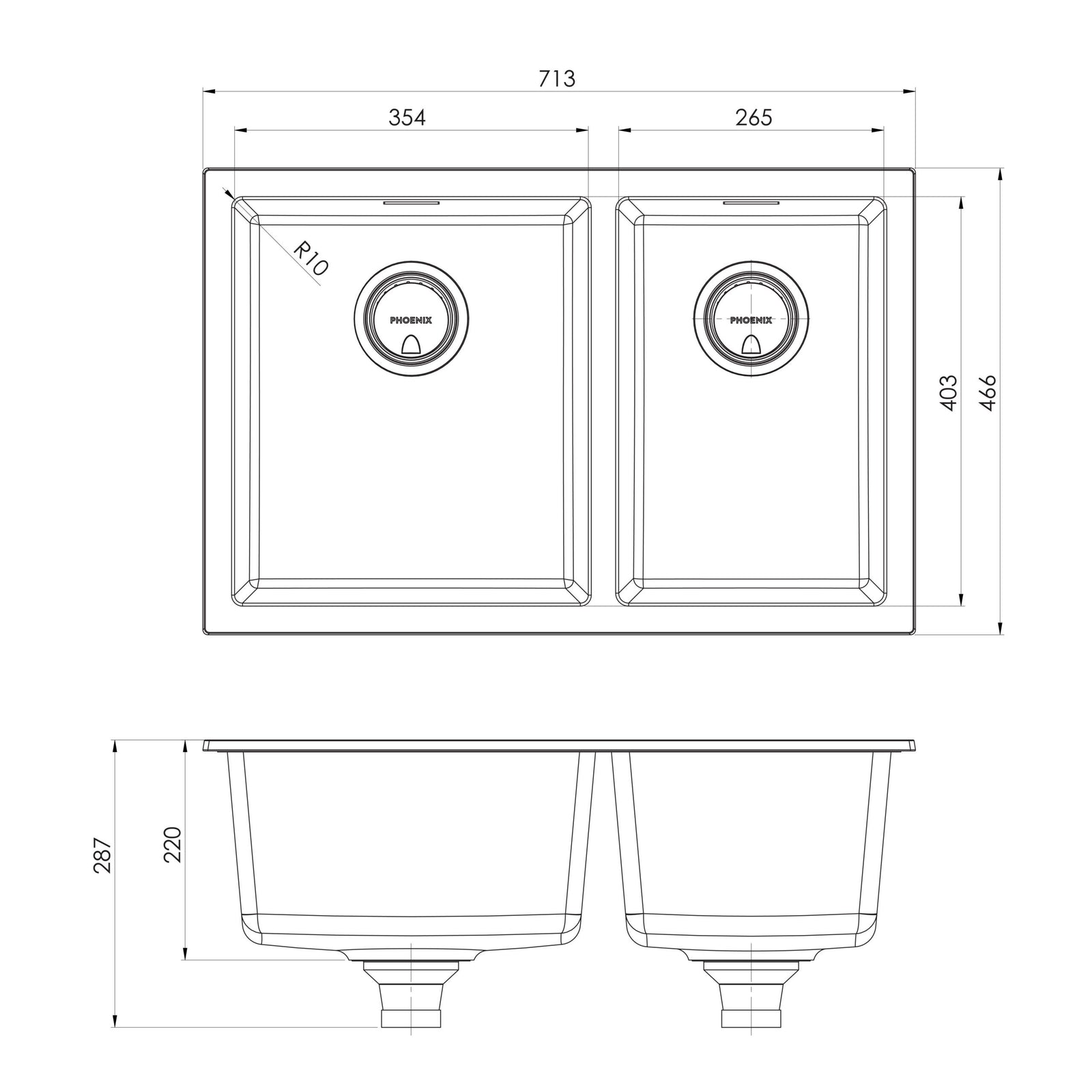 Phoenix 5000 Series 1 and 3/4 Left Hand Bowl Sink