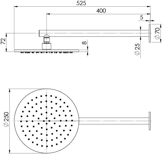 Phoenix Vivid Slimline SS 316 Shower Arm and 250mm Round Rose