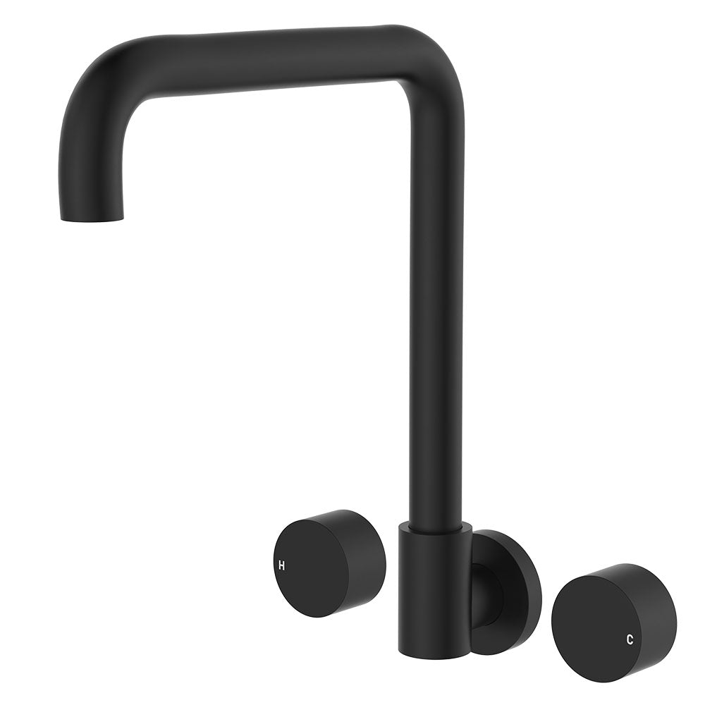 Kaya Squareline Wall Set, Round Taps - Matte Black