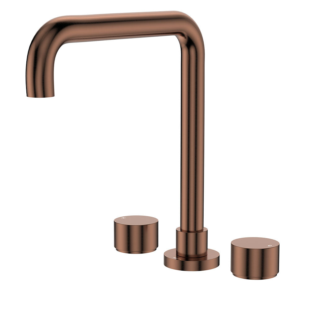 Kaya Squareline Hob Set, Round Taps - Brushed Copper