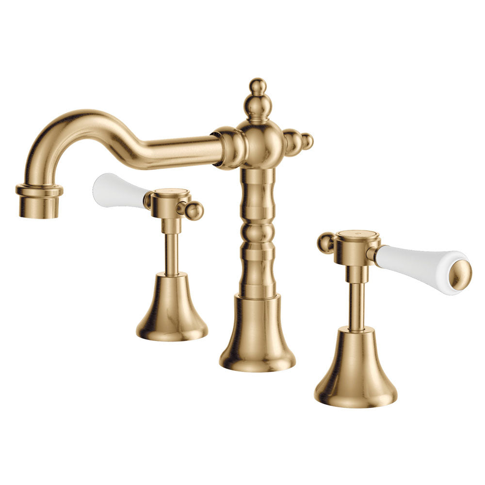 Lillian Lever Basin Set - Urban Brass with Ceramic White Handle