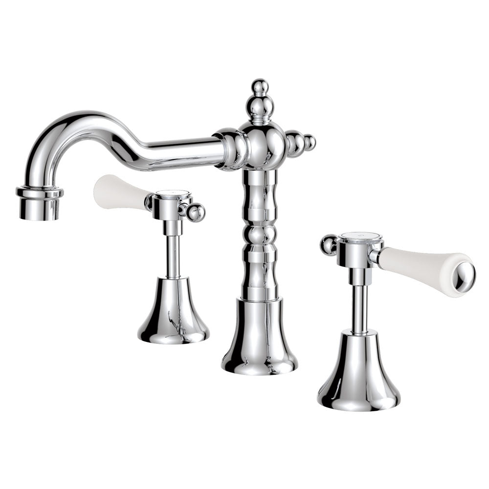Lillian Lever Basin Set - Urban Brass with Ceramic White Handle