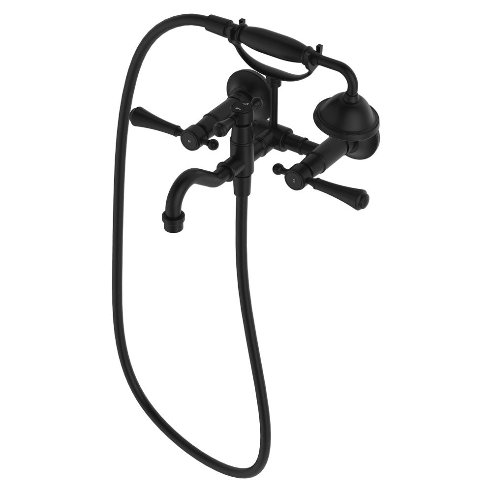 Lillian Lever Exposed Bath Tap Set with Hand Shower - Matte Black