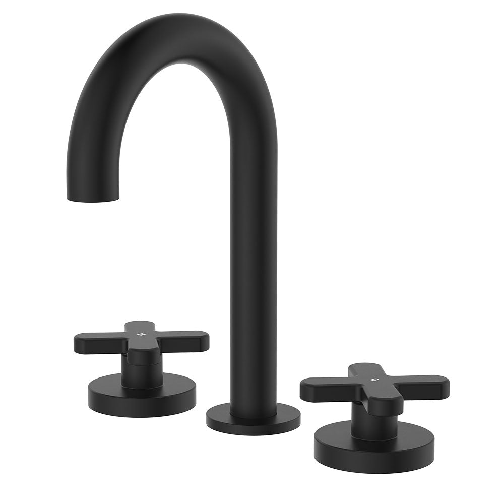 Kaya Round Hob Set, Cross Taps - Matte Black
