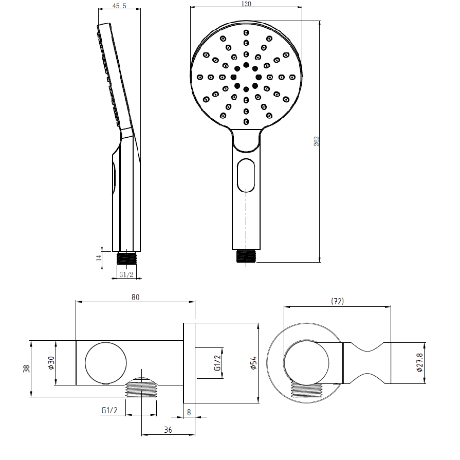 RAINJET Shower Head on Bracket (TP 008)