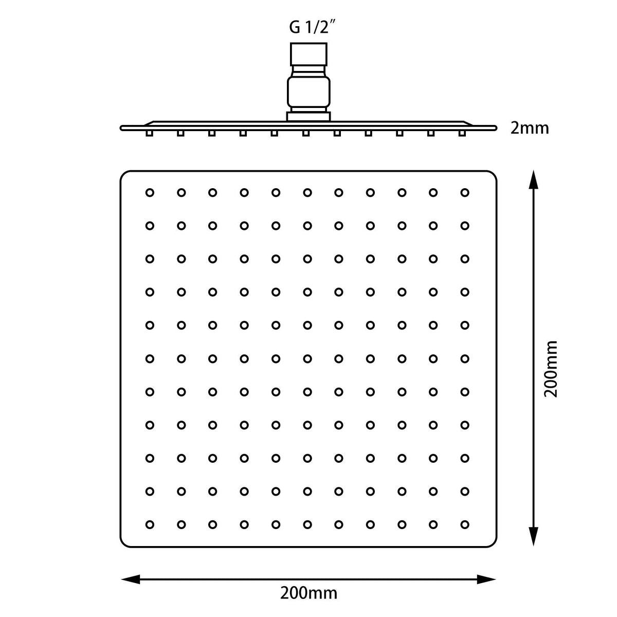 Super-slim Square Chrome Rainfall Shower Head 200mm