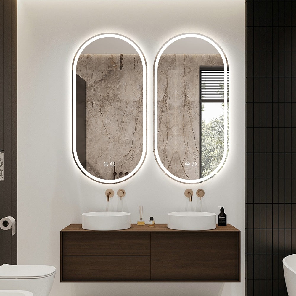 Oval LED Mirror – Frameless Frosted with Defogger & Dimmable 30mm LED Strip