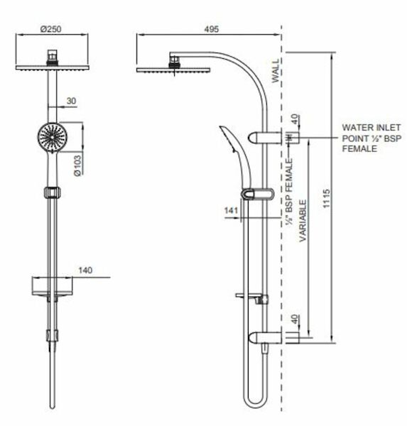 Methven Amio Twin Shower Exposure Rail only