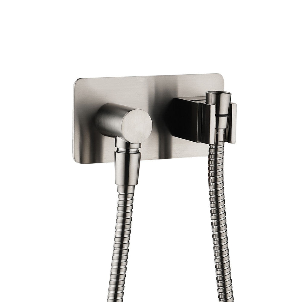 Fienza Universal Hand Shower Bracket & Hose, Rectangular Plate - Brushed Nickel