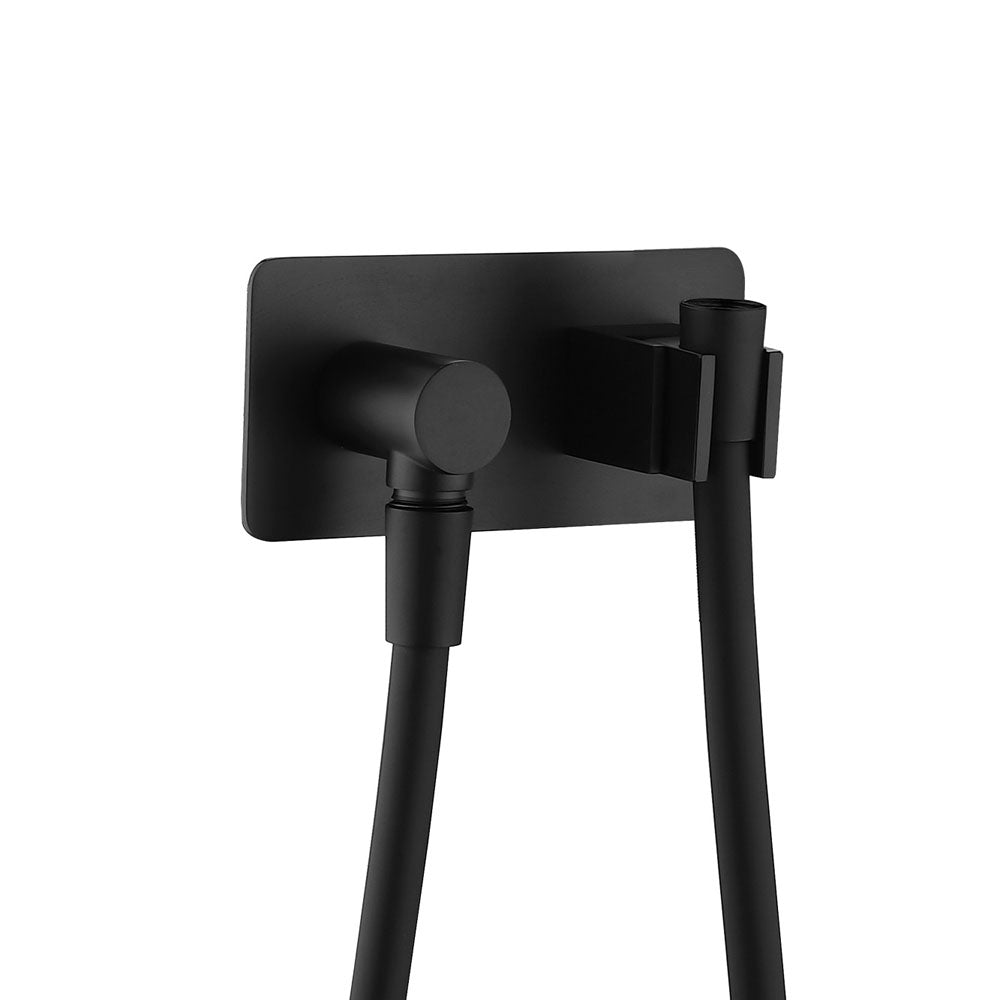 Fienza Universal Hand Shower Bracket & Hose, Rectangular Plate - Matte Black