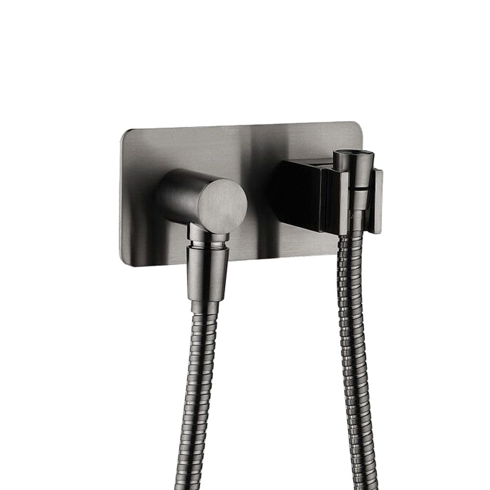 Fienza Universal Hand Shower Bracket & Hose, Rectangular Plate - Gun Metal