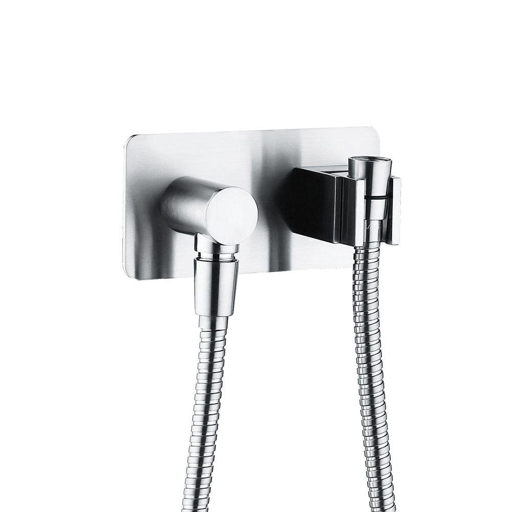 Fienza Universal Hand Shower Bracket & Hose, Rectangular Plate - Chrome