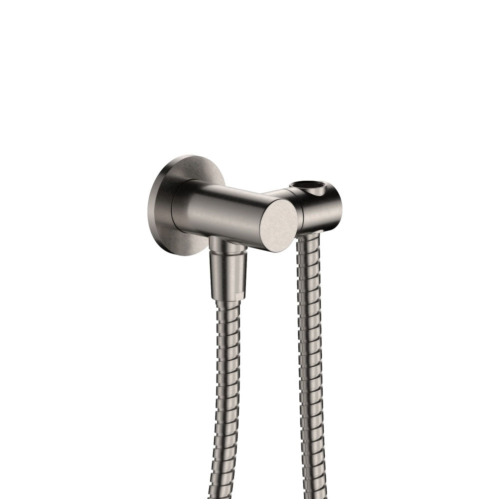 Fienza Universal Hand Shower Bracket & Hose, Round Plate - Brushed Nickel