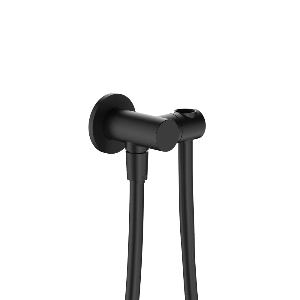 Fienza Universal Hand Shower Bracket & Hose, Round Plate - Matte Black