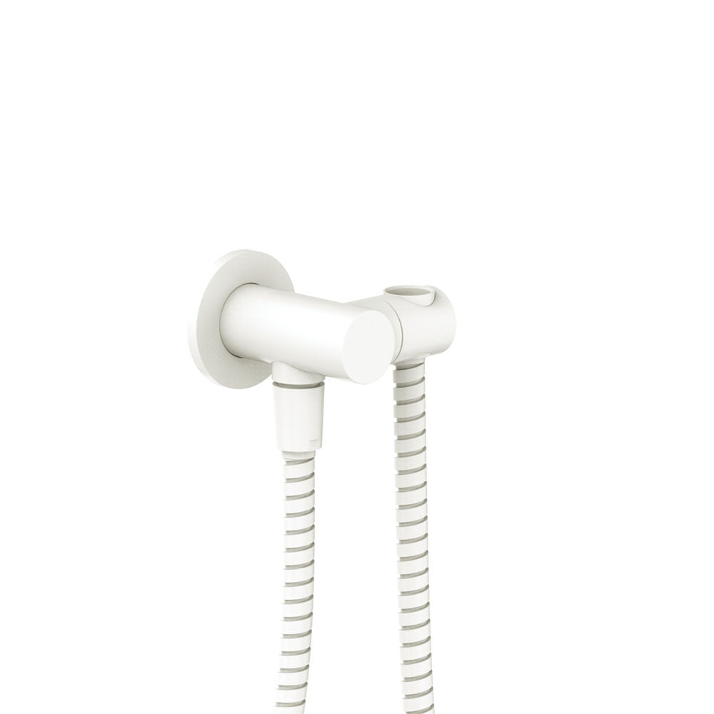 Fienza Universal Hand Shower Bracket & Hose, Round Plate - Matte White