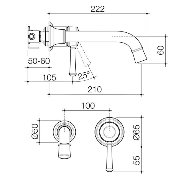 Caroma Riviere Wall Basin/Bath Mixer 210mm