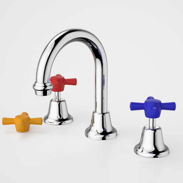 Caroma Caravelle Cross Basin Set fixed with Colour Handles (Lead Free)