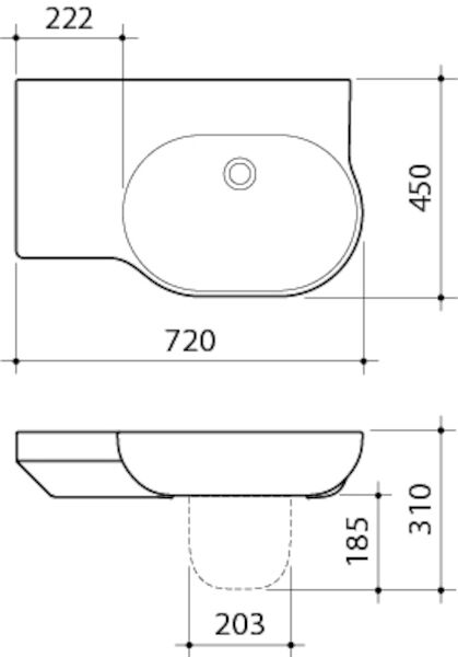 Caroma Opal® 720 LHS Wall Basin No Tap Hole