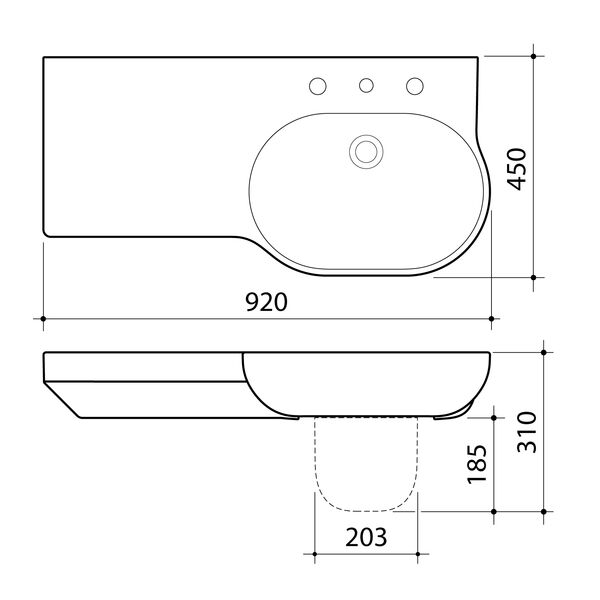 Caroma Opal® 920 LHS Wall Basin 1TH