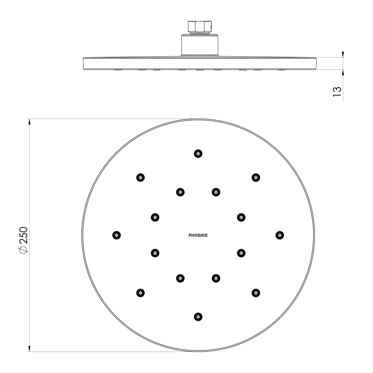 Phoenix LuxeXP Shower Rose 250mm Round
