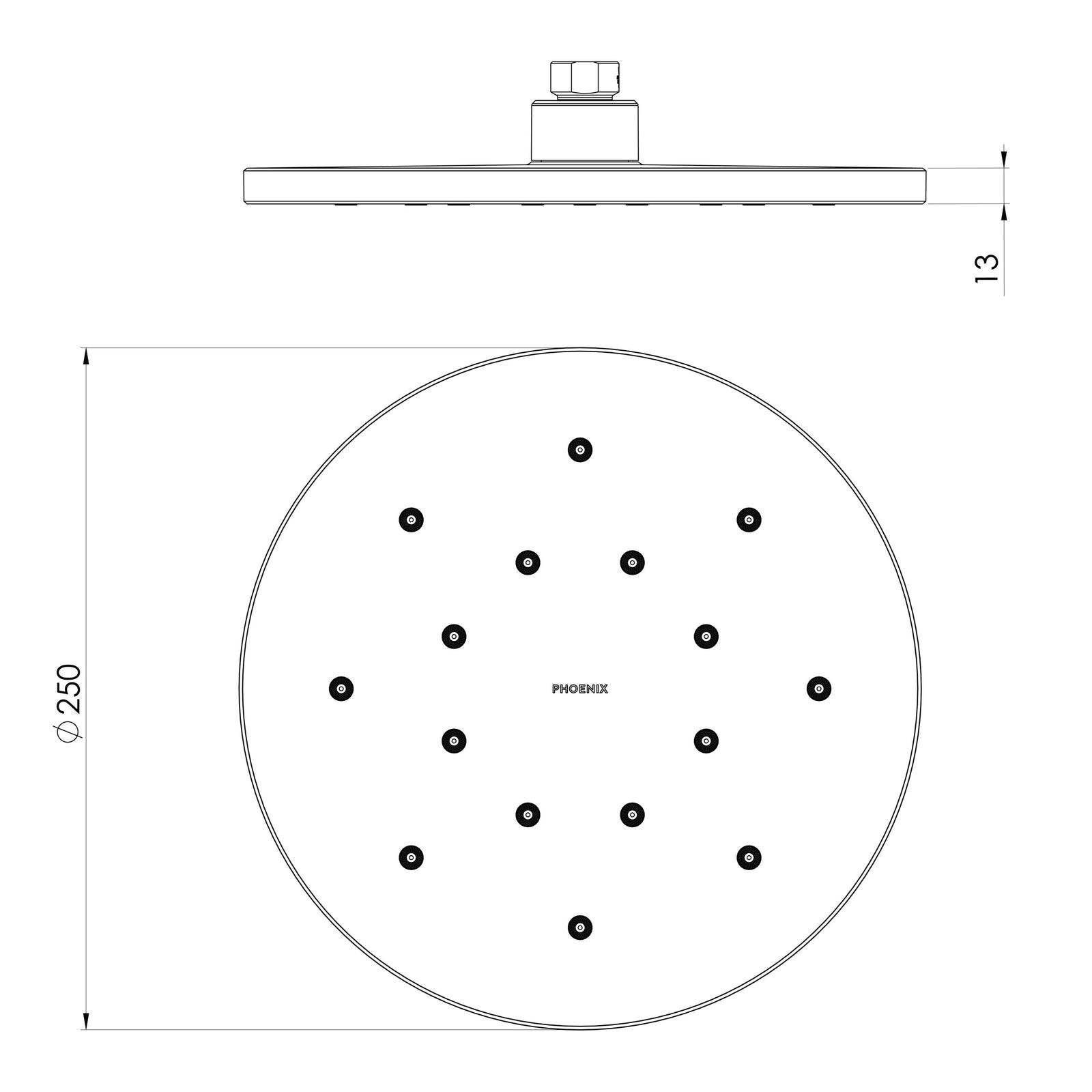 Phoenix LuxeXP Shower Rose 250mm Round