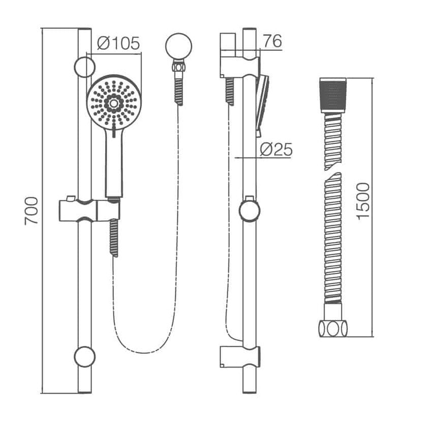 RAINJET Shower Head on Rail (TP 7350)