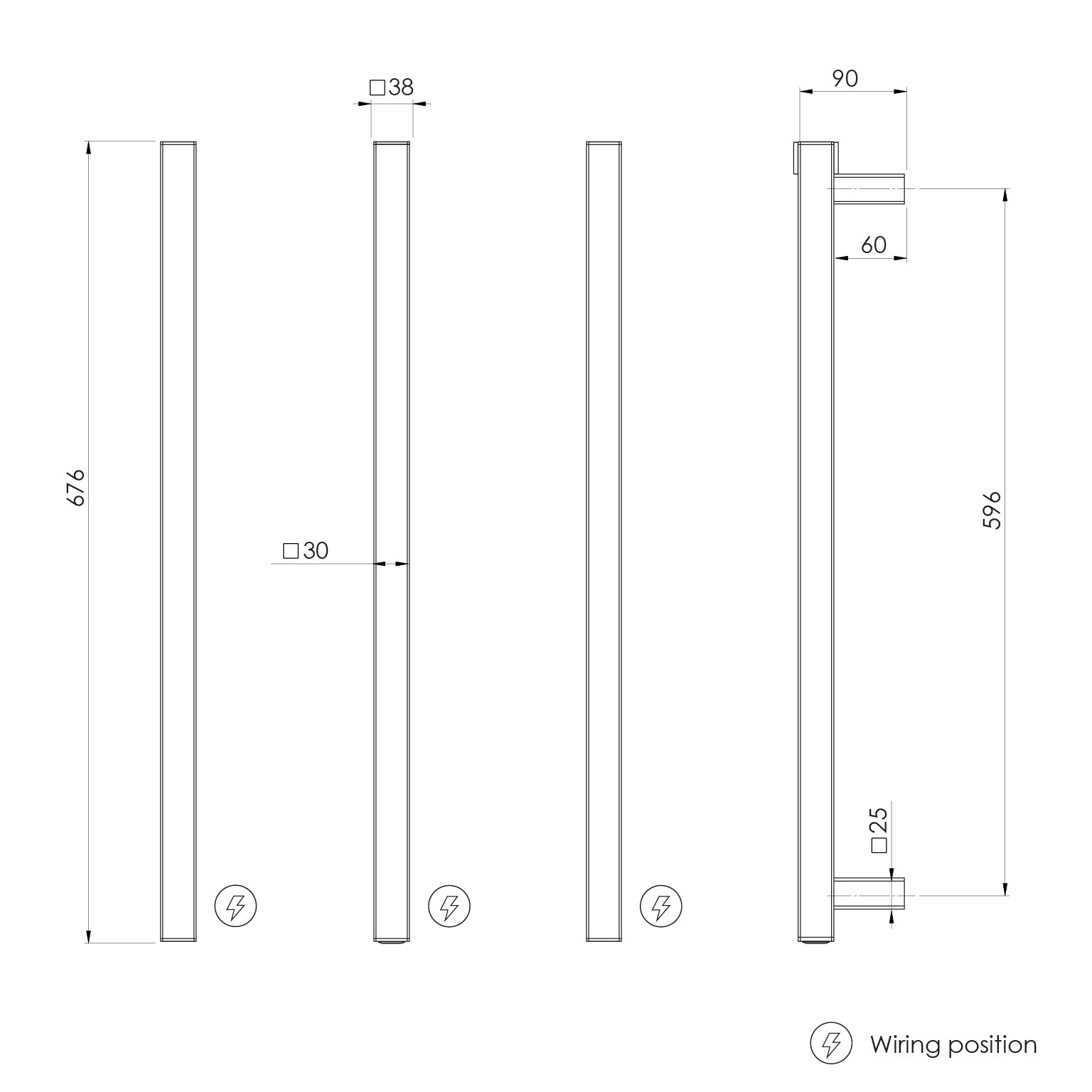 Phoenix Phoenix Heated Triple Towel Rail Square 600mm