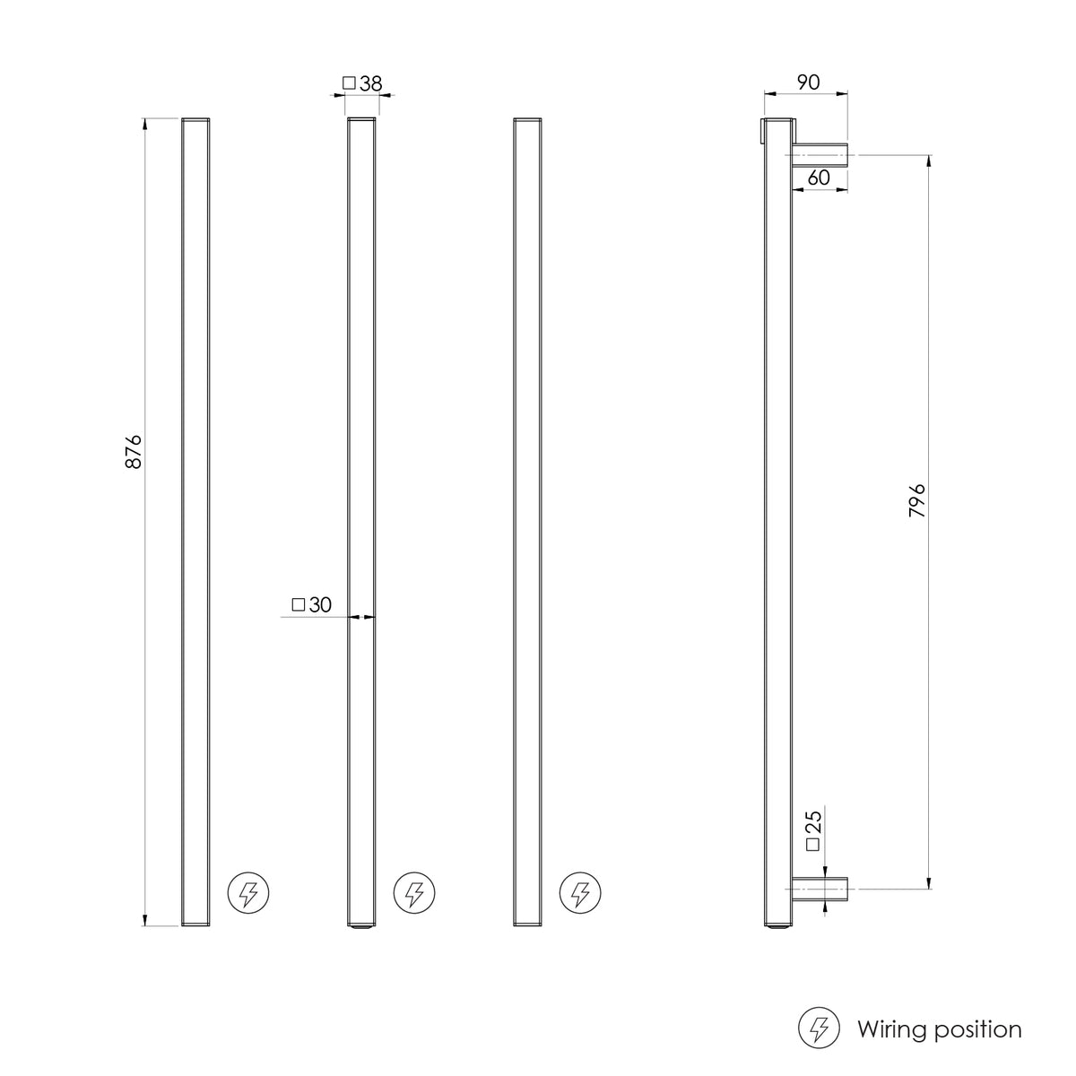 Phoenix Phoenix Heated Triple Towel Rail Square 800mm