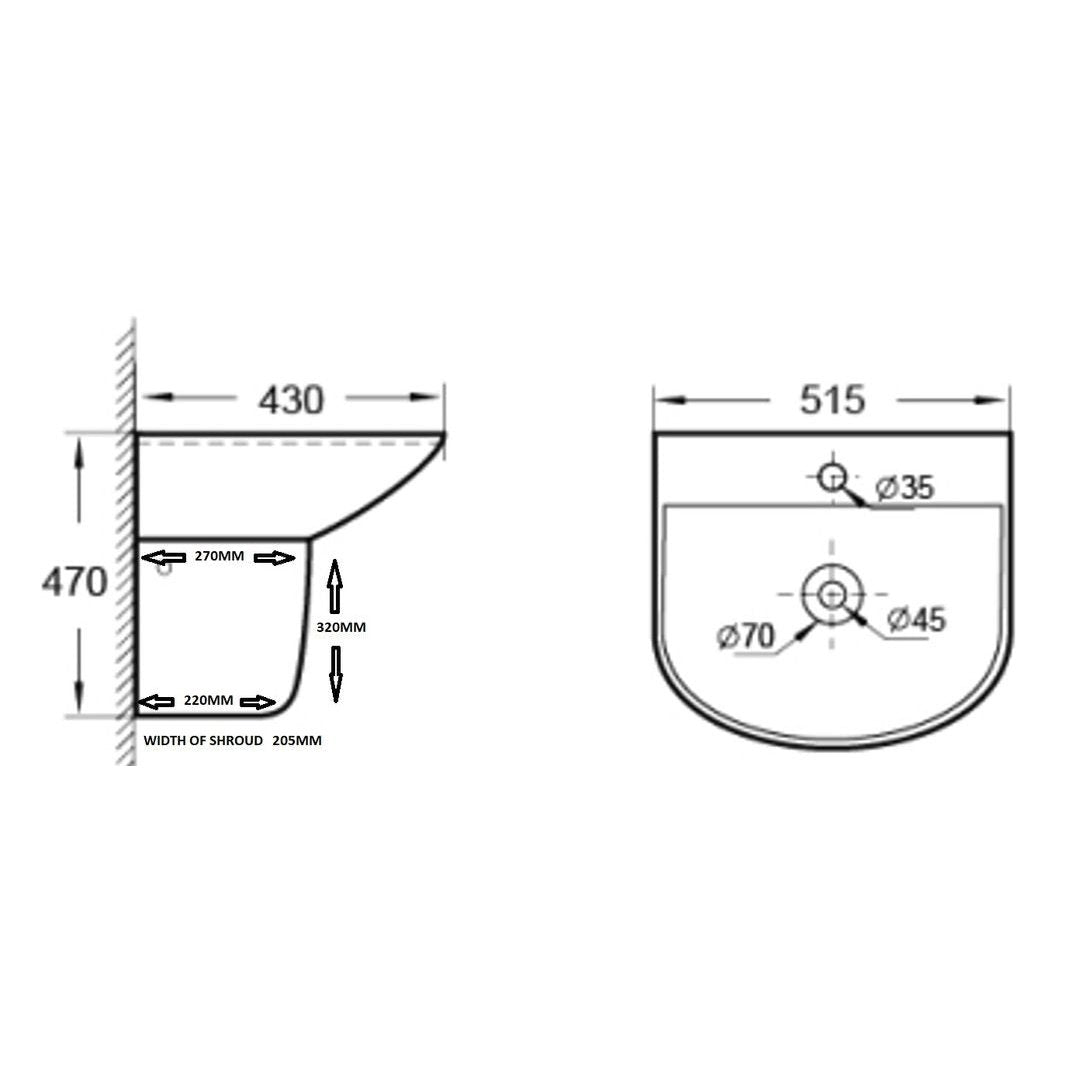 VOLA-II Wall Hung Basin and Shroud (WB 5143W + Shroud)