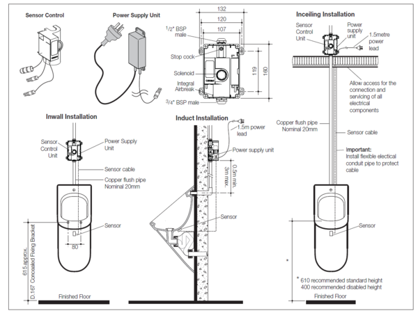 Caroma Electronic Urinal Series II Rough in Kit - Cube & Leda